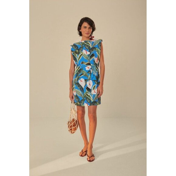 NWT FARM Rio Blue Anthurium Garden Organic Cotton Mini T-shirt Dress Medium - Picture 5 of 15